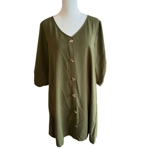 Olive green button down size medium dress - Picture 1 of 3
